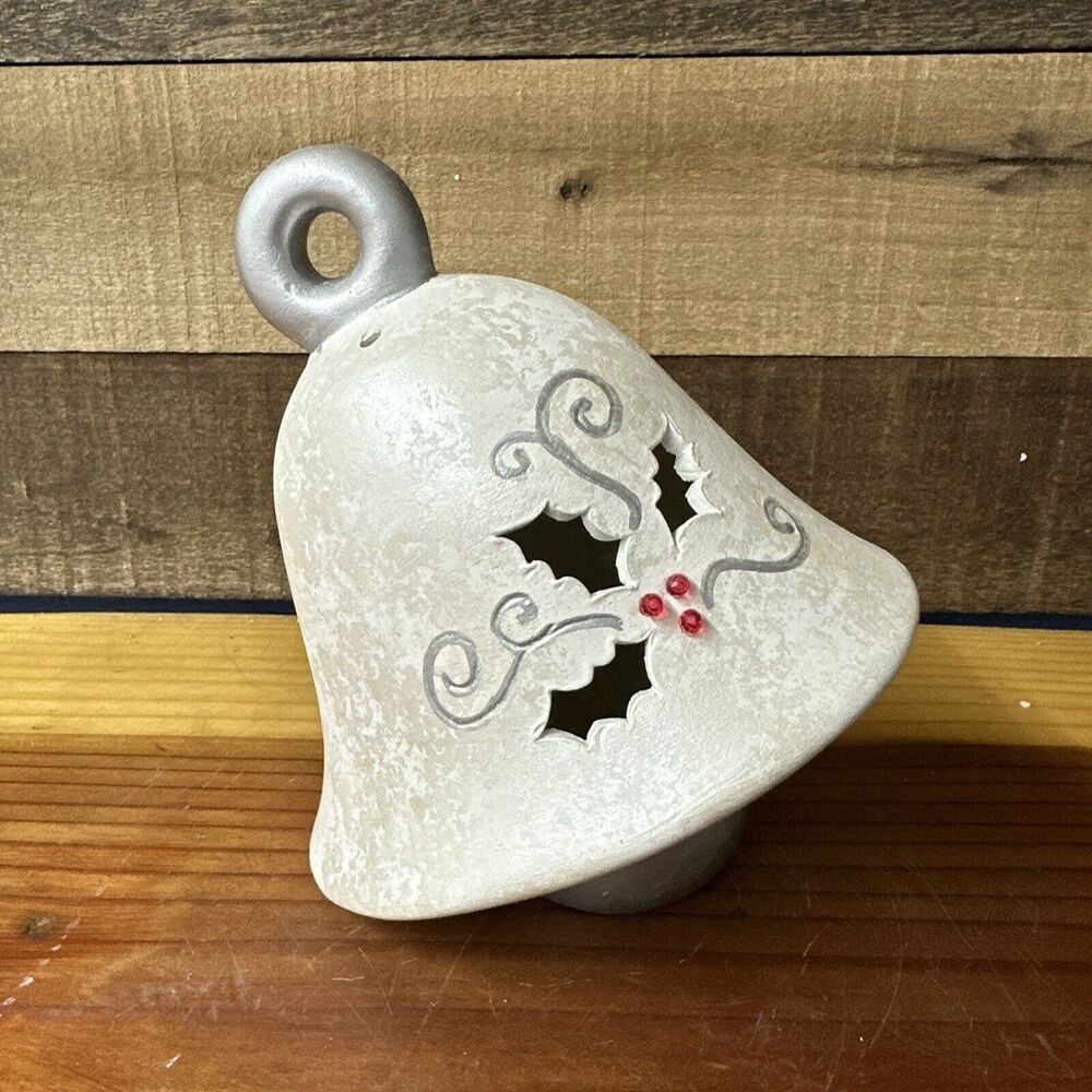 Vintage Ceramic Mold Christmas Bell Ornament Tabletop Decor 7” Tall